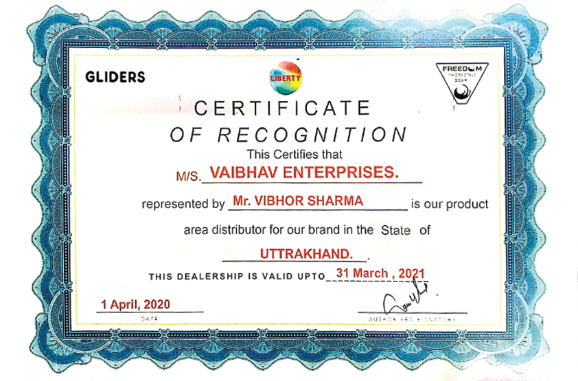 Dealership Certificate For Liberty Shoes Ltd.
